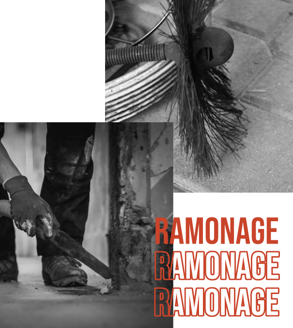 materiels de ramonage avec ack en train de ramoner une cheminee