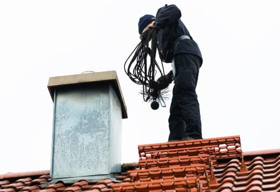 ramoneur sur le toit de la maison de travail